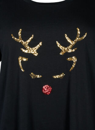 Weihnachts-T-Shirt mit Pailletten Schwarz 42-60 - - Gr. Zizzi 