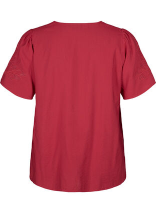 Zizzi  Kurzarm-Bluse aus Viskose mit Stickerei, Tango Red, Packshot image number 1