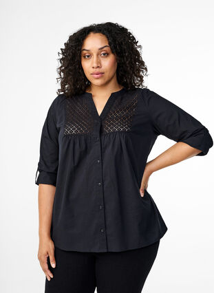 Zizzi FLASH - Shirt mit Häkeldetail, Black, Model image number 0