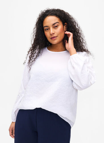 Zizzi Bluse aus TENCEL™-Modal mit gestickten Details, Bright White, Model image number 0