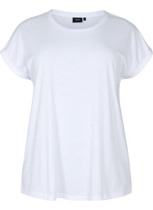 Zizzi Kurzärmliges T-Shirt aus einer Baumwollmischung, Bright White, Packshot image number 0