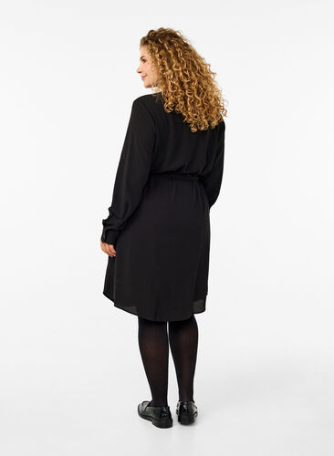 Zizzi Langärmliges Kleid mit Bindeband, Black, Model image number 1