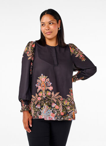 Zizzi Bluse mit Paisley-Druck, Black Paisley, Model image number 0