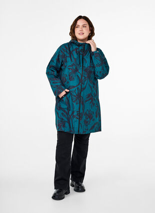 Zizzi Regenjacke mit Druck, Deep Teal Black, Model image number 2