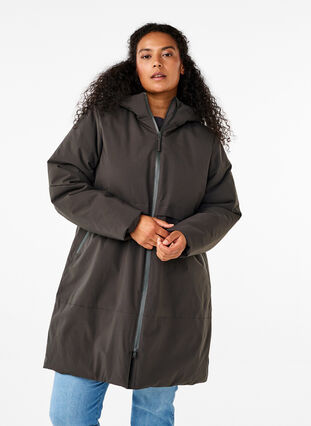 Zizzi Winterjacke mit verstellbarer Taille, Raven, Model image number 0