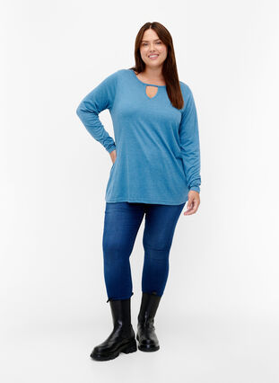 Zizzi Melange-Bluse mit langen Ärmeln, Legion Blue Mel., Model image number 2