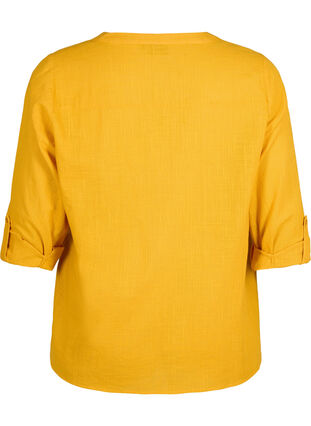 Zizzi Hemdbluse aus Baumwolle mit V-Ausschnitt, Golden Yellow, Packshot image number 1