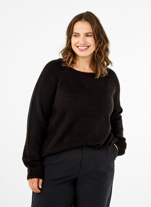 Zizzi Locker sitzende Strickbluse mit Rundhalsausschnitt, Black, Model image number 0