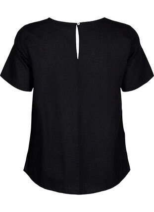 Zizzi Kurzärmlige Bluse aus Baumwoll-Mix mit Leinen und Spitzendetail, Black, Packshot image number 1