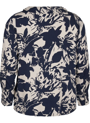 Zizzi Langarmshirt mit Print und V-Ausschnitt, Navy Blazer AOP, Packshot image number 1