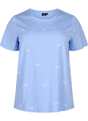 Zizzi T-Shirt aus Bio-Baumwolle mit Herzen, Serenity W. Bow Emb., Packshot image number 0