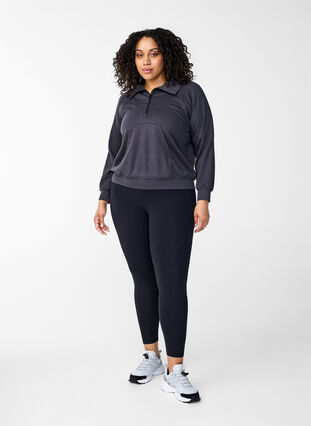 Zizzi Sportliches Sweatshirt mit hohem Kragen und Reißverschluss, Asphalt, Model image number 2