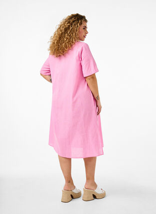 Zizzi Kaftan-Kleid aus Baumwollmischung mit Leinen, Rosebloom, Model image number 1