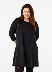 FLASH – Kurzes Kleid mit A-Linien-Schnitt und 3/4-Ärmeln, Black, Model