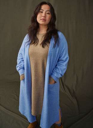 Zizzi Lange Strickjacke mit Taschen, Cornflower Blue Mel., Image image number 0