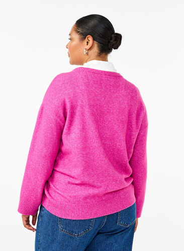 Zizzi Strickbluse mit Rundhalsausschnitt und Mittelnaht, Fuchsia Red Mel., Model image number 1