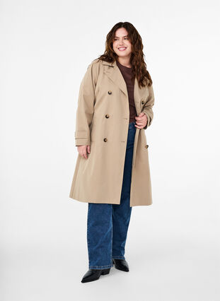 Zizzi Klassischer langer Trenchcoat mit Gürtel, Chinchilla, Model image number 3