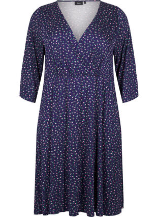 Zizzi Wickelkleid mit floralem Muster und 3/4-Ärmeln, Evening Blue Ditsy, Packshot image number 0