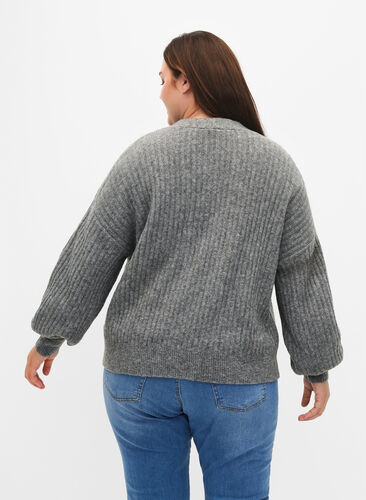 Zizzi Melange-Strickjacke aus Feinripp, Light Grey Melange, Model image number 1