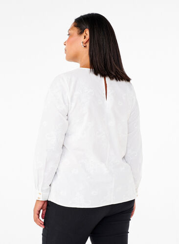 Zizzi Langärmlige Bluse mit Stickereien, Bright White, Model image number 1