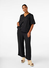 Lockere Hose mit elastischem Bund und Taschen, Black, Model