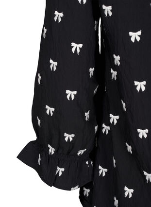 Zizzi Bluse mit Schleifen und 3/4-Ärmeln, Black White Bow, Packshot image number 3