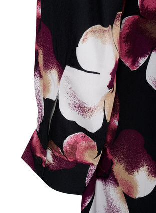 Zizzi Viskosekleid mit Druck und langen Ärmeln, Black Pink FlowerAOP, Packshot image number 3