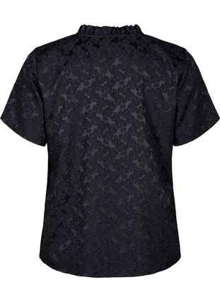 Zizzi Kurzärmelige Jacquard-Bluse mit Schleifen, Black, Packshot image number 1