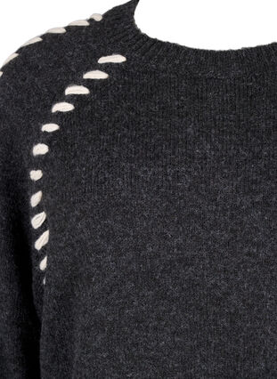 Zizzi Strickbluse mit Ziernähten, Dark Grey White Mel., Packshot image number 2