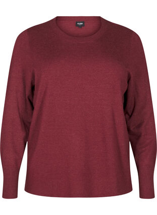 Zizzi FLASH – Strickpullover mit Rundhalsausschnitt, Merlot Mel., Packshot image number 0