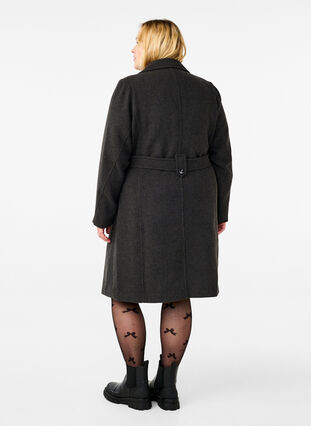 Zizzi Langer Wollmantel mit Gürtel, Dark Grey Melange, Model image number 1