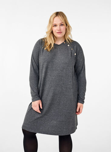 Zizzi Jerseykleid mit Knöpfen, Dark Grey Melange, Model image number 0