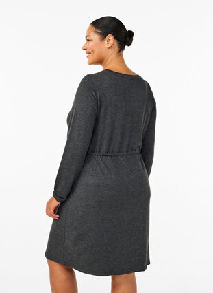 Zizzi Knielanges Jerseykleid mit Bändern zum Binden, Dark Grey Melange, Model image number 1