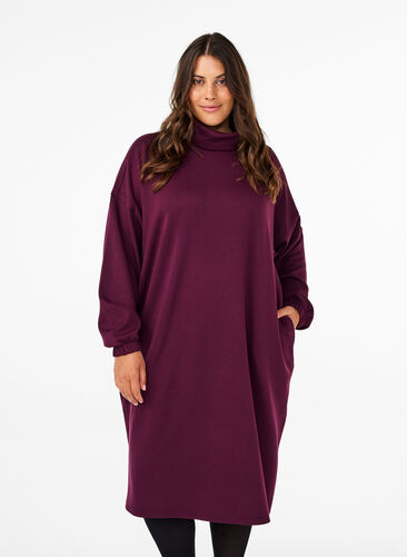 Zizzi Rollkragenkleid in A-Form, Fig, Model image number 0