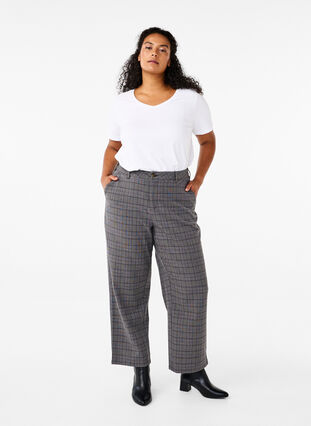 Zizzi Karierte Hose mit hoher Taille und geradem Bein, Check, Model image number 0