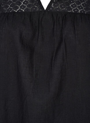 Zizzi Kleid aus einer Baumwollmischung mit Leinen und Häkeldetails, Black, Packshot image number 2