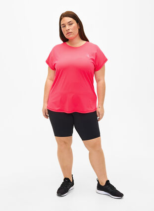 Zizzi Kurzarm Trainingsshirt, Neon Diva Pink, Model image number 2