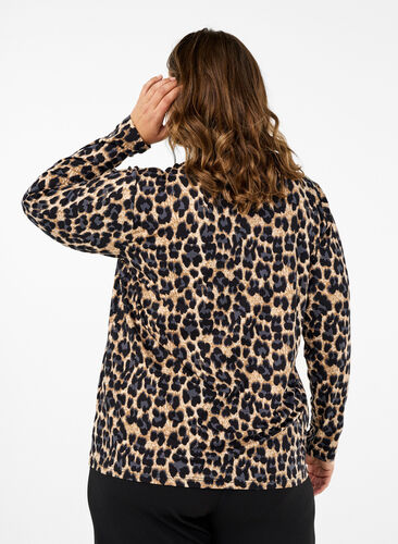 Zizzi FLASH - Langärmelige Bluse mit Rollkragen, Leopard Print , Model image number 1