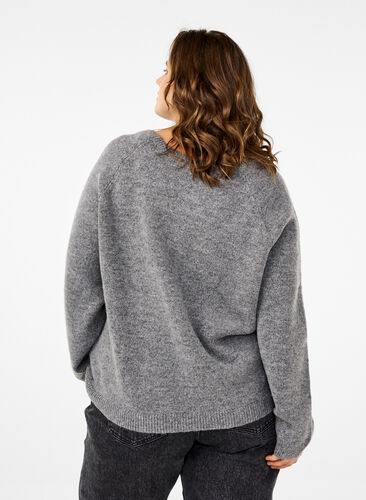 Zizzi Locker sitzende Strickbluse mit Rundhalsausschnitt, Medium Grey Melange, Model image number 1