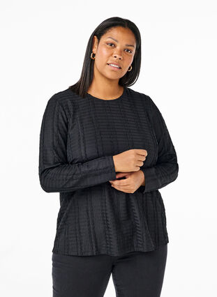 Zizzi  Langärmelige Bluse mit Textur, Black, Model image number 0