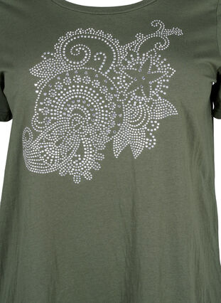 Zizzi Baumwoll-T-Shirt mit Strass-Motiv, Thyme w. Rhinestones, Packshot image number 2