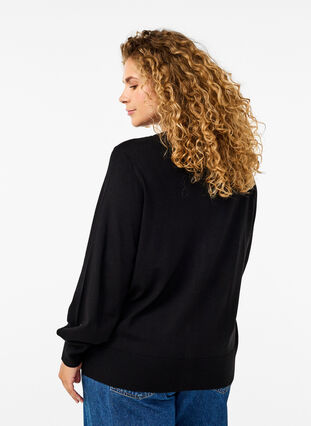 Zizzi Strickjacke mit Rundhalsausschnitt und Knöpfen, Black, Model image number 1