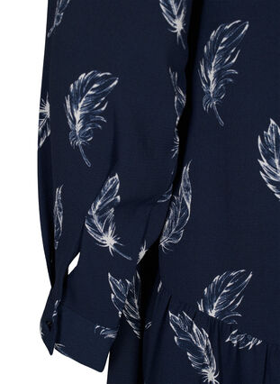 Zizzi Midi-Kleid mit langen Ärmeln, Navy B. Feather AOP, Packshot image number 3