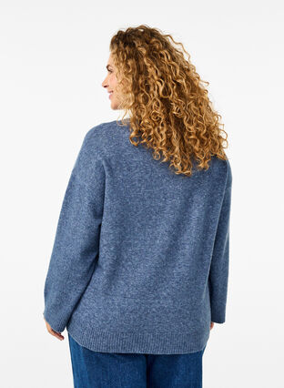 Zizzi Strickbluse mit Rundhalsausschnitt und Mittelnaht, Bering Sea Mel., Model image number 1