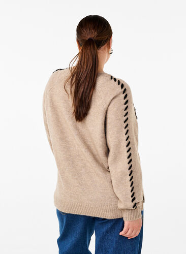 Zizzi Strickbluse mit Ziernähten, Desert T.Wh.Mel.Comb, Model image number 1