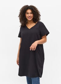 Kurzarm Kleid aus Baumwolle, Black, Model