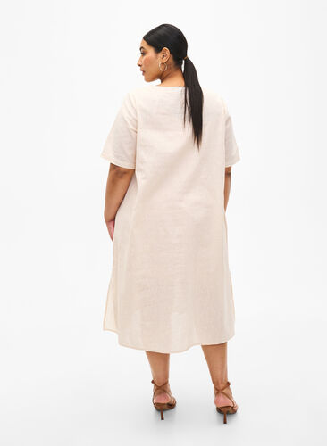 Zizzi Kaftan-Kleid aus Baumwollmischung mit Leinen, Sandshell, Model image number 1
