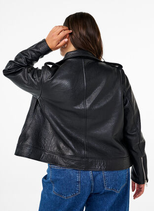 Zizzi Bikerjacke aus Leder mit Taschen, Black, Model image number 1