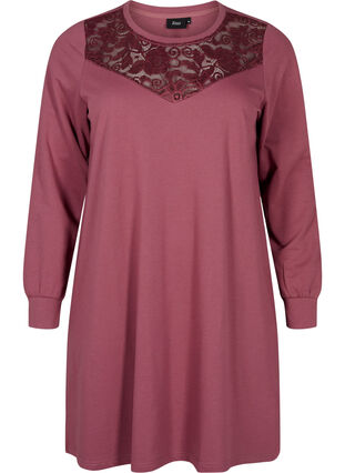 Zizzi Kurzes Sweatkleid mit Spitzendetail, Rose Brown, Packshot image number 0