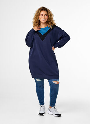 Zizzi Langes Sweatshirt mit Farbblock, Navy B. Color Block, Model image number 2